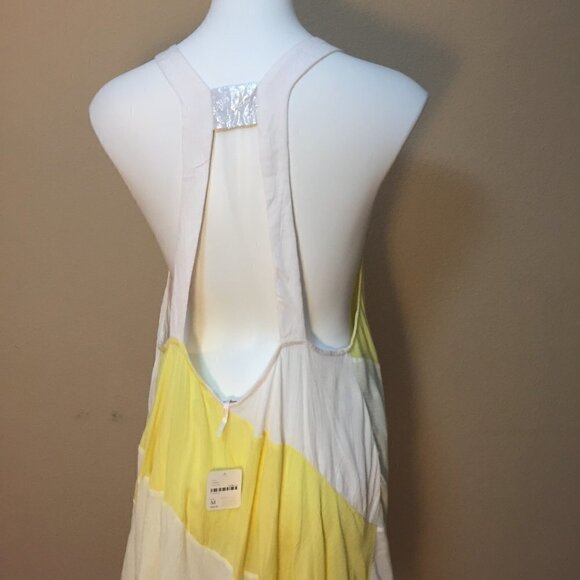 New Free People Yellow White Color Block Swing Dress Tunic racerback Beach Dress - Picture 8 of 11